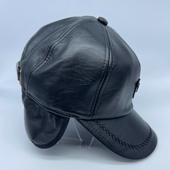 PU Leather Winter Baseball Cap Men Earflaps Casquette Homme Snapback Hat High - Picture 1 of 4